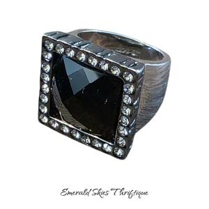 Lia Sophia midnight square ring, size 8 oversized square silver black free ship